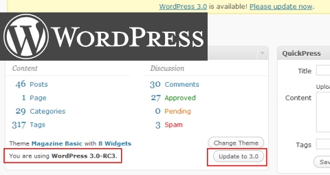 Update Angebot von 3.0 beta auf WordPress 3.0